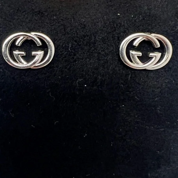 Gucci GG Logo Silver Stud Earrings | Authentic Designer Minimalist Jewelry - Picture 3 of 3